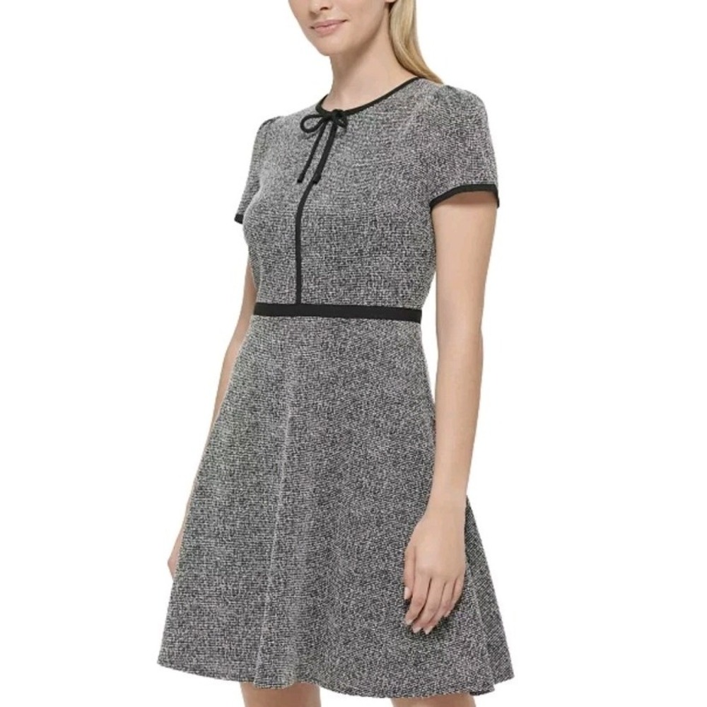 NEW Karl Lagerfeld Paris Women Tie-Front Contrast Trim A Line DressGray 10